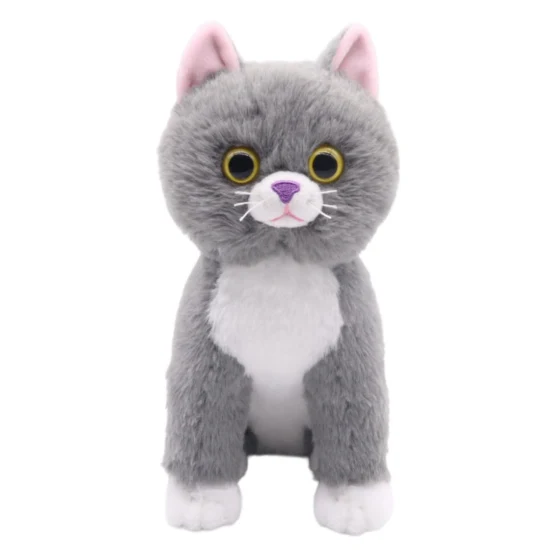 Cute Lifelike Home Animal Cat Toy 24cm (H) Grey Sitting Cat Plush Soft Stuffed Toys for Kids